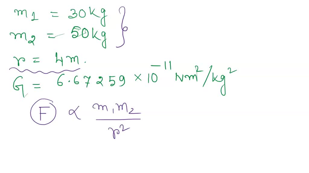 SOLVED: Determine the gravitational force if two masses are 30kg and ...