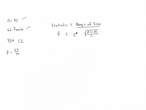 a-random-sample-of-70-employees-at-a-company-shows-that-62-are-female-form-a-95-confidence-interval-for-the-proportion-of-all-employees-who-are-female-the-interval-is-062-what-margin-of-error-round-yo