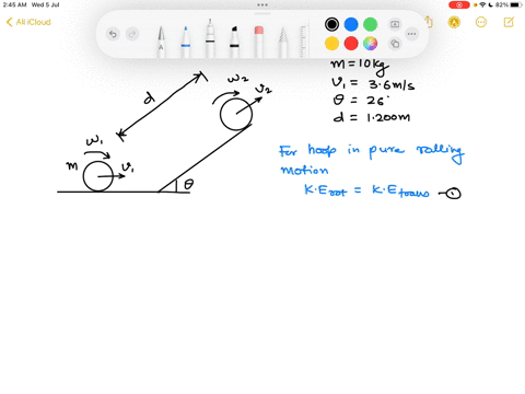 a-hoop-with-a-mass-of-10-kg-is-rolling-without-slipping-along-a-horizontal-surface-with-a-speed-of-36-ms-when-it-starts-up-a-ramp-that-makes-an-angle-of-26-above-the-horizontal-what-is-the-r-42633
