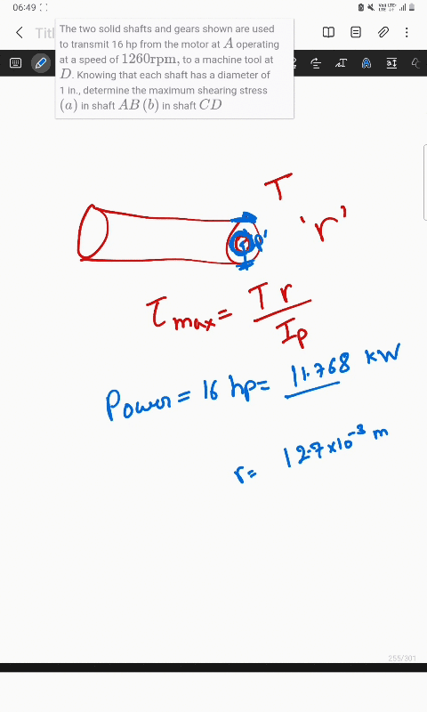 the-two-solid-shafts-and-gears-shown-are-used-to-transmit-16-hp-from-the-motor-at-a-operating-at-a-s-81078