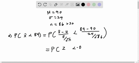 a-sample-of-size-86-iill-be-drawn-from-population-with-mean-90-and-standard-deviation-24-use-table-a-2-if-needed-part-1-find-the-probability-that-will-be-less-than-89-the-probability-that-x-67175
