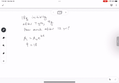 if-18-g-of-a-radioactive-substance-are-present-initially-and-7yr-later-only-9g-remain-how-much-of-the-substance-will-be-present-after-12yr-99722