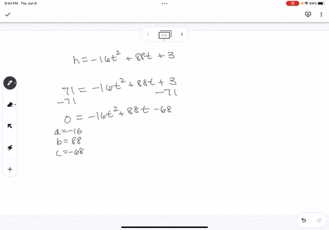 an-object-is-thrown-upward-ata-speed-of-88-feet-per-second-by-a-machine-from-height-of-3-feet-off-the-ground-the-height-h-of-the-object-after-seconds-can-be-found-using-the-equation-164-88t-22326