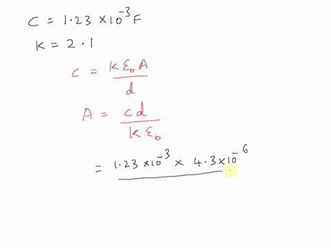 a-large-capacitance-of-123-mf-is-needed-for-a-certain-application-a-calculate-the-area-the-parallel-plates-of-such-a-capacitor-must-have-if-they-are-separated-by-430-m-of-teflon-which-has-a-22333