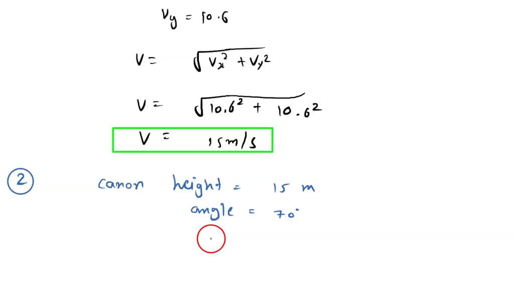 SOLVED: projectile motion find range, time, max height and velocity a)canon height=0; canon angle =45degrees; initial velocity 15m/s b:) canon height=15m; canon angle =70degrees; initial velocity 15m/s