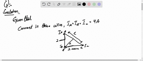three-very-long-straight-parallel-wires-each-carry-currents-of-400-a-directed-out-of-the-page-as-shown-in-the-figure-the-wires-pass-through-the-vertices-of-a-right-isosceles-triangle-of-side-88855