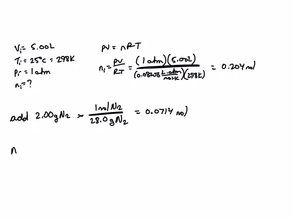 SOLVED: A 5.00-L flask contains nitrogen gas at 25°C and 1.00 atm ...