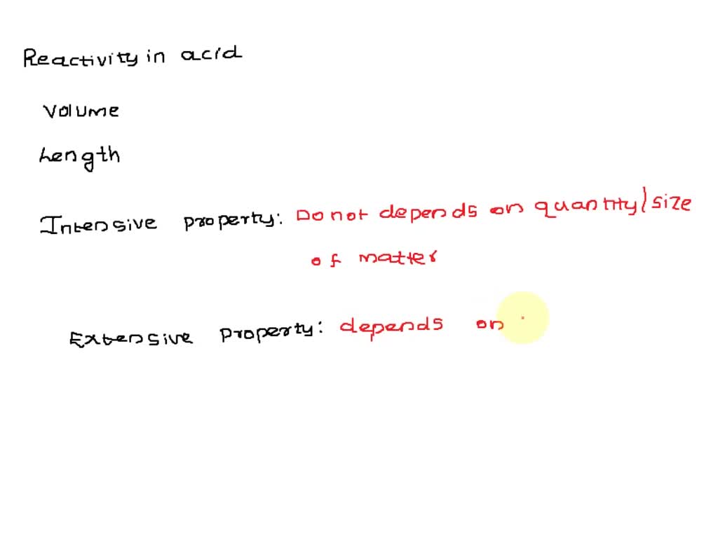 SOLVED: Classify each property as intensive or extensive. Reactivity ...