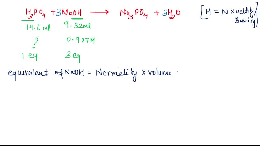 SOLVED A 14.6 mL sample of H3PO4 is titrated with NaOH. If 9.32 mL of