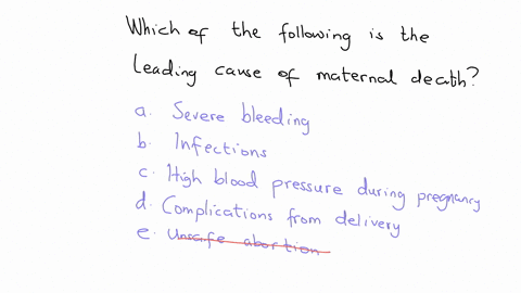 which-of-the-following-is-the-leading-cause-of-maternal-death-asevere-bleeding-mostly-bleeding-atter-childbirth-binfections-usually-after-childbirth-c-high-blood-pressure-during-pregnancy-pre-eclampsi