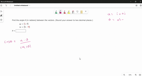 find-the-angle-in-radians-between-the-vectors-round-your-answer-to-two-decimal-places-2