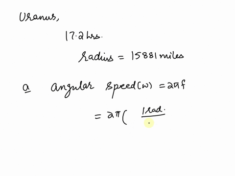 suppose-that-uranus-rotates-on-its-axis-once-every-172-hours-the-equator-lies-on-circle-with-radius-of-15881-miles-a-find-the-angular-speed-of-point-on-its-equator-radians-per-day-24-hours-b-36079