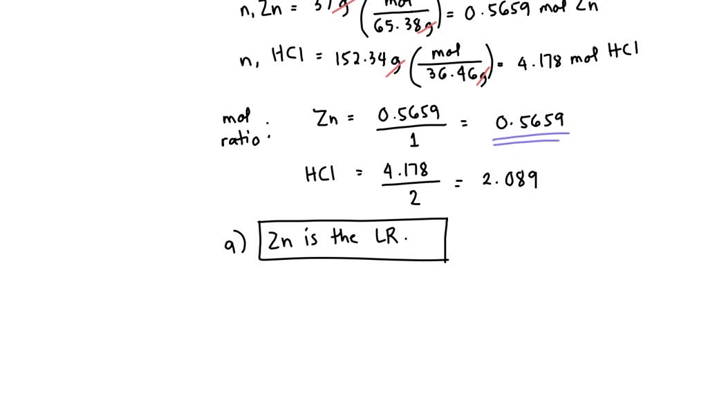 SOLVED 37 grams of zinc react with 152.34 grams of hydrochloric acid