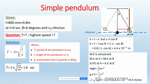a-simple-pendulum-consisting-of-a-bob-attached-to-a-cord-of-length-l-800-mm-oscillates-in-a-vertical-plane-assuming-simple-harmonic-motion-and-knowing-that-the-bob-is-released-from-rest-at-a-27193