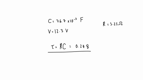 you-have-a-767-mathrmmf-capacitor-initially-charged-to-a-potential-difference-of-123-mathrmv-you-discharge-the-capacitor-through-a-323-omega-resistor-what-is-the-circuits-time-constant-tau-tau-s-at-wh