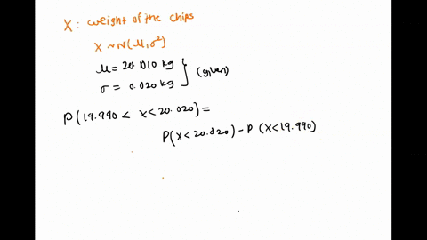 a-machine-fills-large-bags-of-chips-the-weight-of-chips-that-the-machine-puts-into-a-bag-is-normally-distributed-with-a-mean-of-20010-kg-and-a-standard-deviation-of-0020-kg-what-is-the-proba-38043