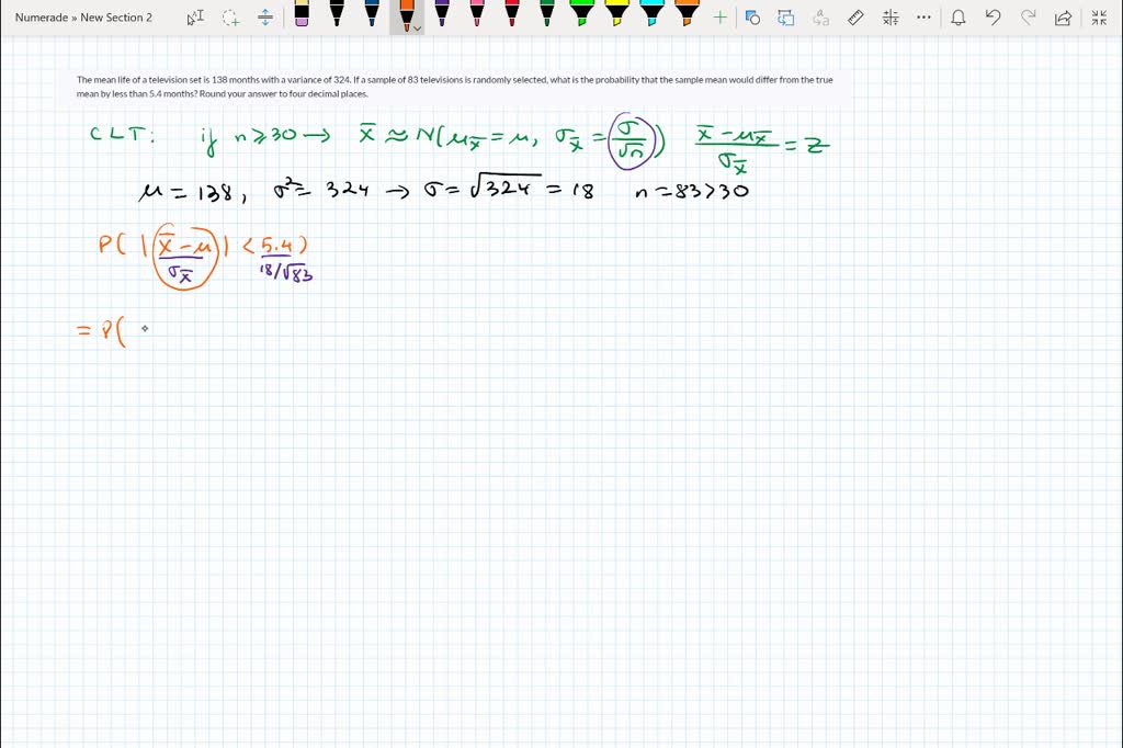 SOLVED The mean life of a television set is 138 months with a variance