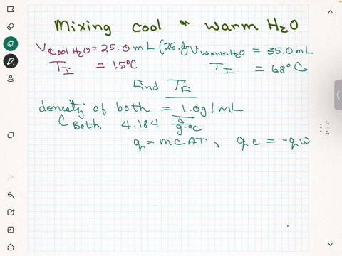 suppose-you-mix-two-volumes-of-water-250-ml-at-15c-and-350-ml-at-68c-whats-the-final-temperature-of-the-water-assume-the-density-of-the-water-is-10-gml-at-both-temperatures-and-the-heat-capacity-of-wa