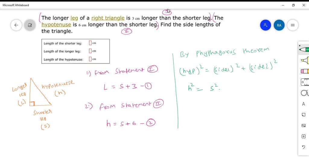 Solved A Right Triangle Has Hypotenuse And Two Legs One Longer Than The Other The Hypotneuse 1553