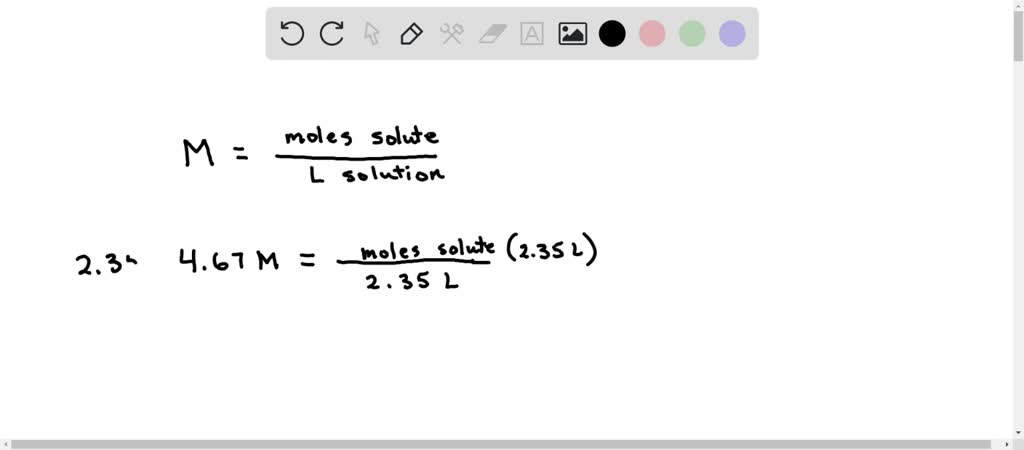 SOLVED: How many moles of NaCl are in 2.35 liters of a 4.67 M solution?