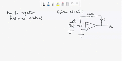 a-741-op-amp-has-an-open-loop-voltage-gain-of-2-105-input-resistance-of-2-mq-and-output-resistance-of-50-find-the-following-a-closed-loop-gain-vovs-b-determine-current-i-whenvs-2-v-20-k2-10-45222
