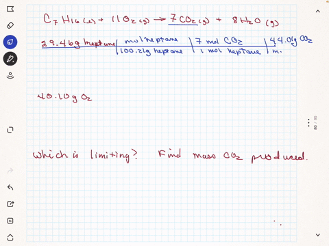 heptane-is-a-hydrocarbon-with-the-molecular-formula-c7h16-the-reaction-below-describes-the-combustion-of-heptane-c7h16-l-11-o2-g-7-co2-g-8-h2o-g-a-mass-of-2946-g-of-heptane-is-burnt-in-the-p-62197