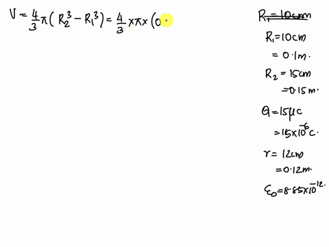 a-spherical-non-conducting-shell-of-inner-radius-r-10-cm-and-outer-radiusrz-15-cm-carries-total-charge-q-15-hc-distributed-uniformly-throughout-its-volume-what-is-the-electric-field-at-dista-59458