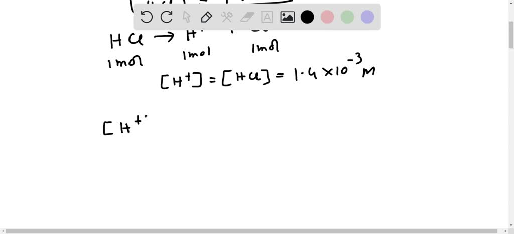 SOLVED: Calculate the concentration of OH^- ions in a 1.4 × 10^-3MHCl ...