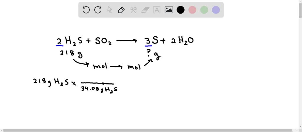 SOLVED: In the equation 2H2S + SO2 -> 3S + 2H20, find how many grams of ...