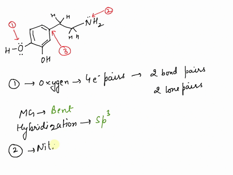 for-the-following-questions-3-8-fill-in-the-identification-of-the-molecular-geometry-mg-or-hybridization-around-atoms-1oxygen-2-nitrogen-3-carbon-listed-for-the-molecule-dopamine-neutrotrans-96725