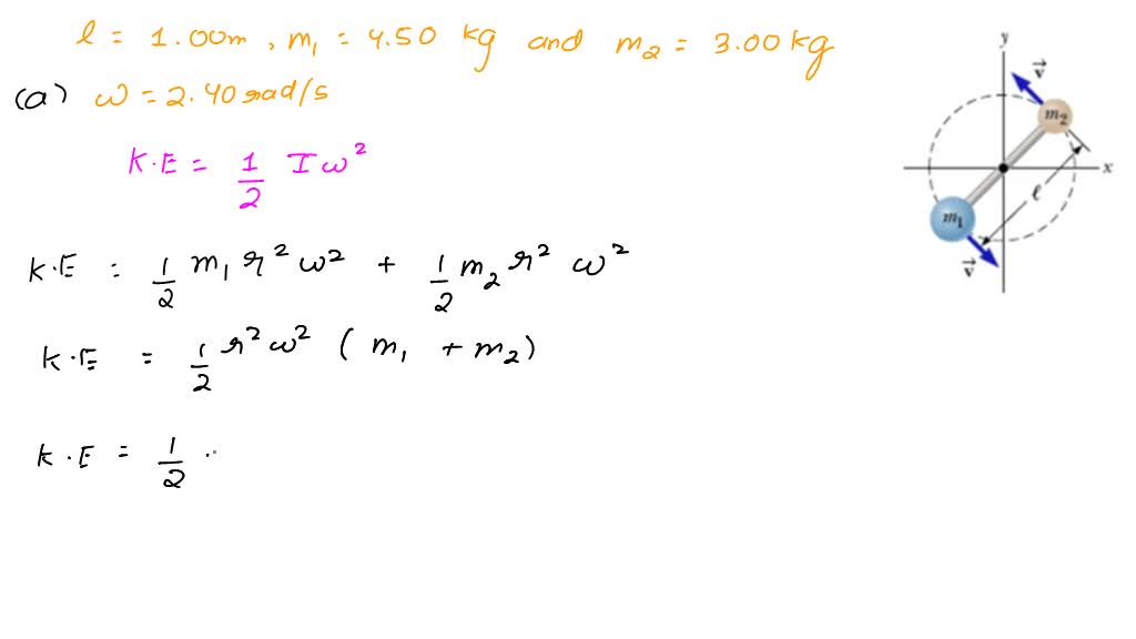 A light rod of length ( has two masses m, and me attached to its