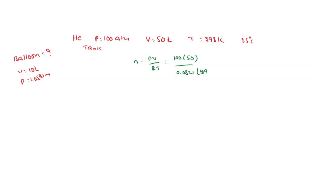 A tank of helium gas at 25.0Â°C has a pressure of 100 atm and a volume