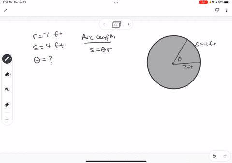 in-a-circle-with-a-radius-of-7-feet-the-radian-measure-of-the-central-angle-subtended-by-an-arc-with-a-length-of-4-feet-is-the-area-of-the-sector-formed-by-the-arc-is-square-feet-assume-314-16242