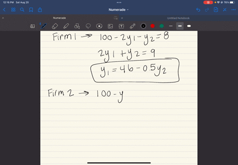 in-a-cournot-duopoly-model-the-market-demand-curve-is-given-by-p-100-_-y1-y2-where-y1-is-the-amount-of-output-firm-1-produces-and-yz-is-firm-2s-level-of-output-the-cost-function-of-firm-1-is-38235