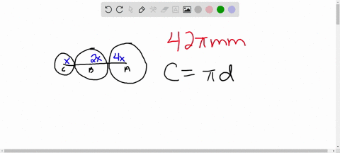 17-in-the-figure-below-circle-has-radius-twice-the-radius-of-circle-b-and-four-times-the-radius-of-circle-c-if-the-sum-of-the-circumferences-of-the-three-circles-is-421-mm-then-find-the-meas-19274
