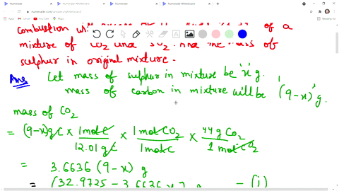 a-mixture-of-carbon-and-sulfur-has-a-mass-of-90-g-complete-combustion-with-excess-o2-gives-233-g-of-a-mixture-of-co2-and-so2-find-the-mass-of-sulfur-in-the-original-mixture-3