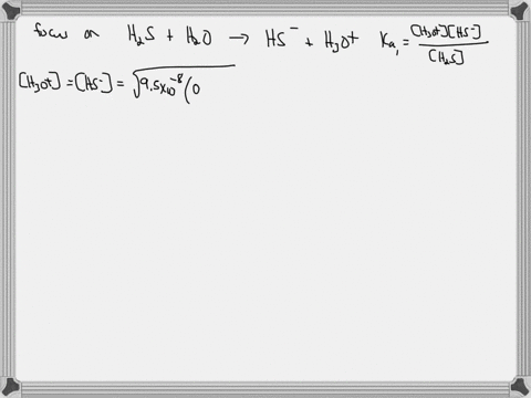 hydrogen-sulfideh2s-is-a-weak-diprotic-acid-calculate-the-concentrations-of-h2s-hs-h-and-s2-in-a-saturated-aqueous-solution-of-h2s-of-concentration-010m-ka1-95x10-8-and-ka2-10x10-14-12991