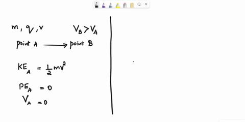 particle-of-mass-m-and-charge-q-has-an-initial-speed-v-at-point-a-and-moves-to-point-b-where-the-electric-potential-is-v-greater-than-at-point-what-is-the-particles-kinetic-energy-at-point-b-35023