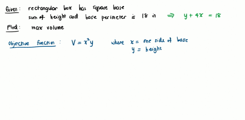 a-rectangular-box-has-a-square-base-if-the-sum-of-the-height-and-the-perimeter-of-the-square-base-is-18-18-in-what-is-the-maximum-possible-volume-volume-in3-89512