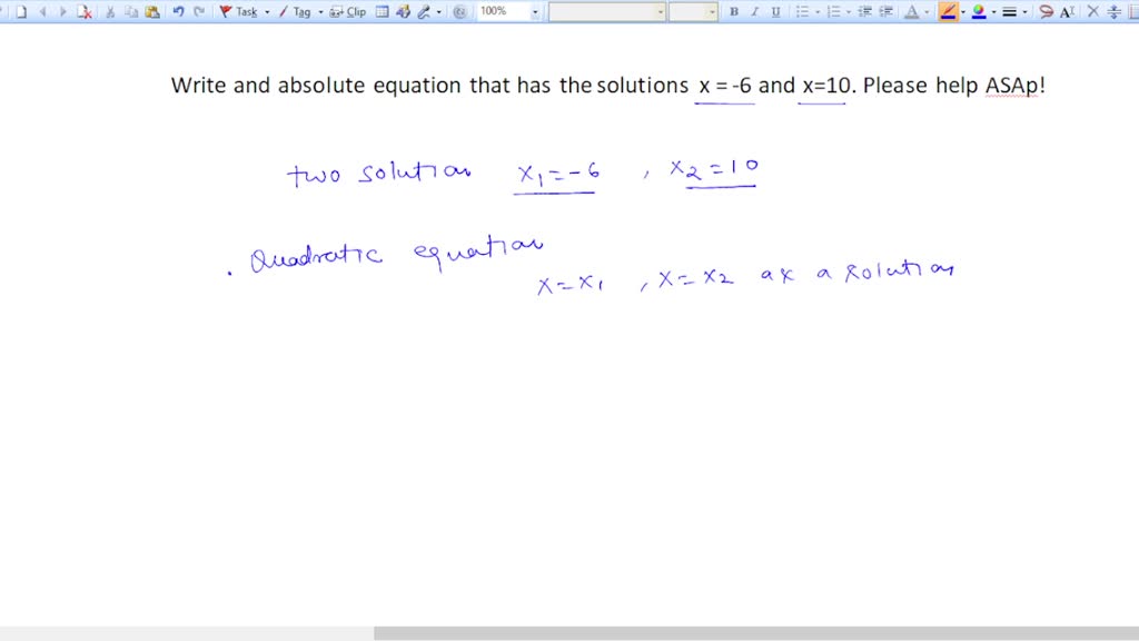 SOLVED: Write an absolute equation that has the solutions x = -6 and x ...