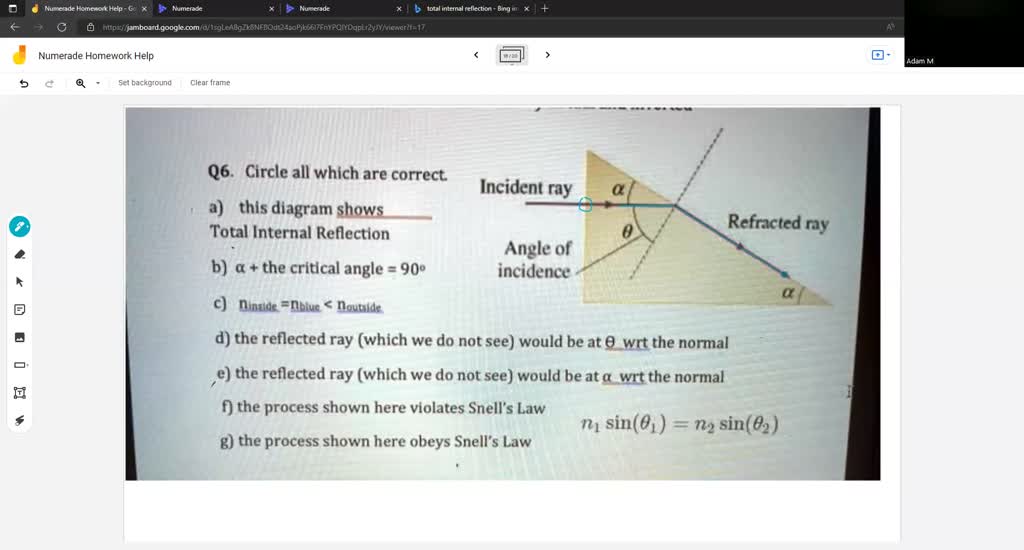 SOLVED: Q6: Circle all which are correct: Incident ray: This diagram ...