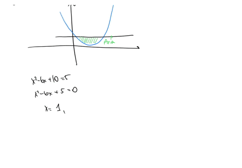 determine-the-area-of-the-region-bounded-by-the-given-set-of-curves-y-x2-6x-10-and-y-5