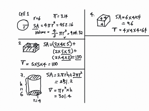 below-given-details-represent-the-shape-and-dimensions-of-four-different-cells-cell-1-shape-of-the-cell-is-sphere-radius-6-m-cell-2-shape-of-the-cell-is-rectangular-solid-length-5-m-width-4-m-height-5