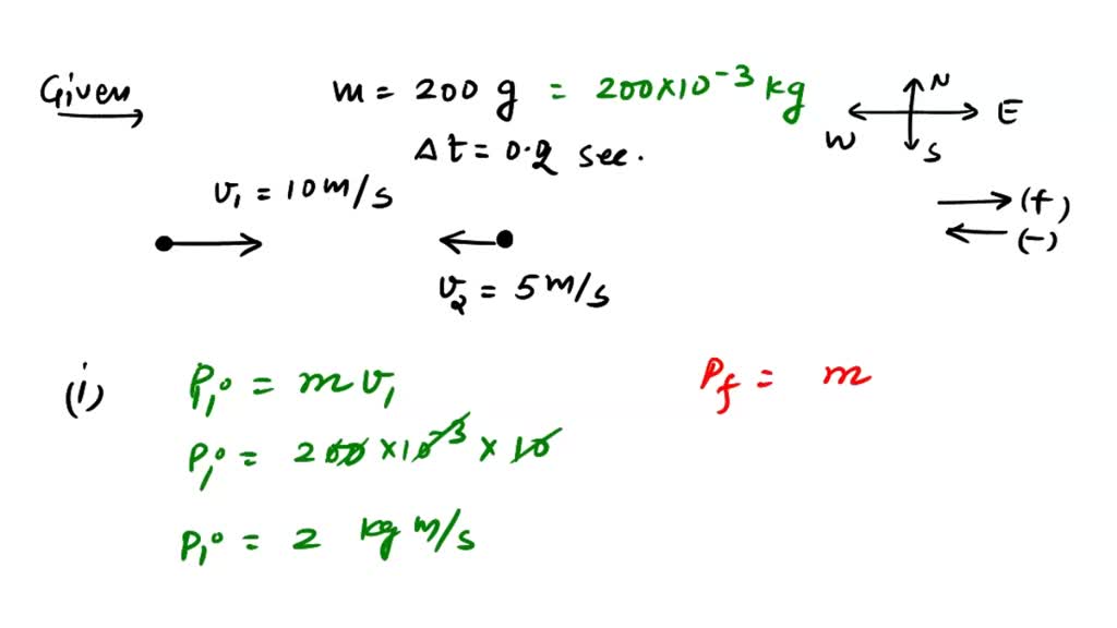 SOLVED A hockey ball of mass 200g traveling from west to east at 10m/s is struck by a hockey