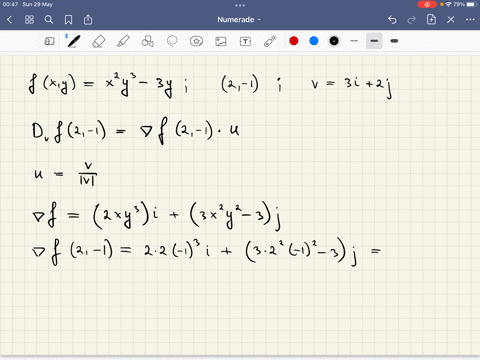 example-4-find-the-directional-derivative-of-the-function-fxy-xy-3y-at-the-point-2-1-in-the-direction-of-the-vector-v-3i-2j-solution-first-we-compute-the-gradient-vector-at-2-1-vfx-y-3x2y2-3-27808