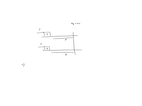 two-blocks-start-from-rest-at-the-same-position-on-parallel-tracks-constant-force-fo-is-exerted-for-a-distance-on-each-block-the-mass-of-block-b-is-greater-than-the-mass-of-block-a-assume-th-06684