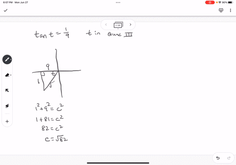 find-the-values-of-the-trigonometric-functions-of-t-from-the-given-information-tant-1-9-terminal-point-of-t-is-in-quadrant-iii