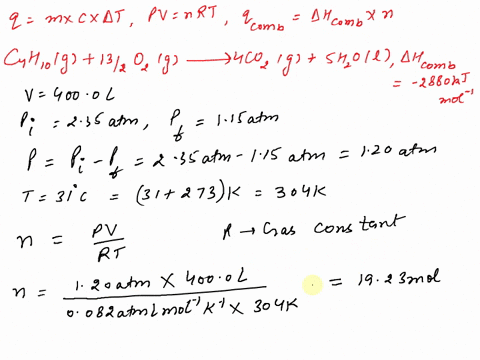 some-of-the-butane-c4h10g-in-a-4000-l-cylinder-at-31-c-is-withdrawn-and-burned-at-a-constant-pressure-in-an-excess-of-air-as-a-result-the-pressure-of-the-gas-in-the-cylinder-falls-from-235-a-76373