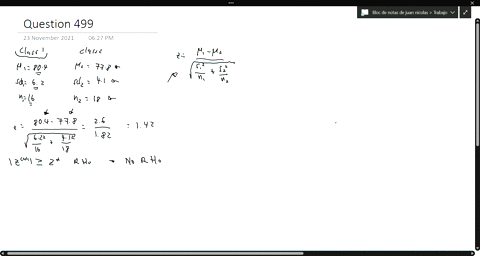 a-professor-is-concerned-that-the-two-sections-of-college-algebra-that-he-teaches-are-not-performing-at-the-same-level-to-test-his-claim-he-looks-at-the-mean-exam-score-for-a-random-sample-of-students