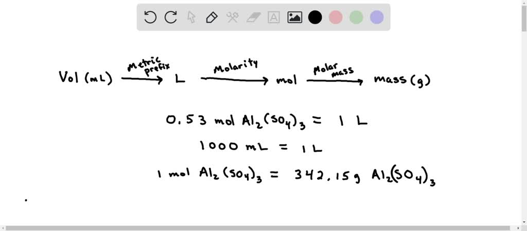 SOLVED: A chemist adds 460.0 mL of a 0.57 mol / L aluminum sulfate (Al2 ...